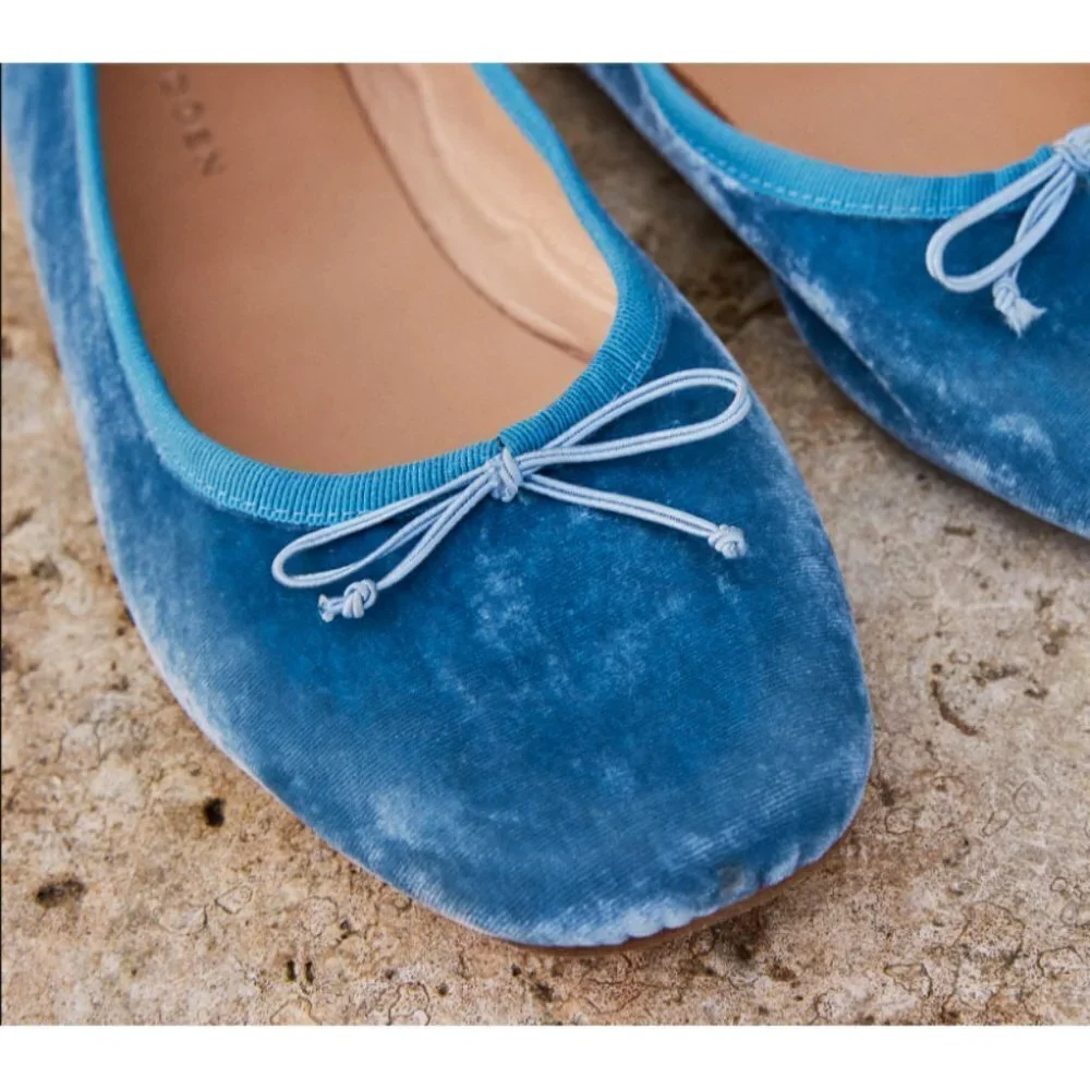 💕DOEN💕 Ballerina Slipper ~ Cerulean Blue Velvet Leather Flats EU 42 US 11 NWT - Picture 10 of 16